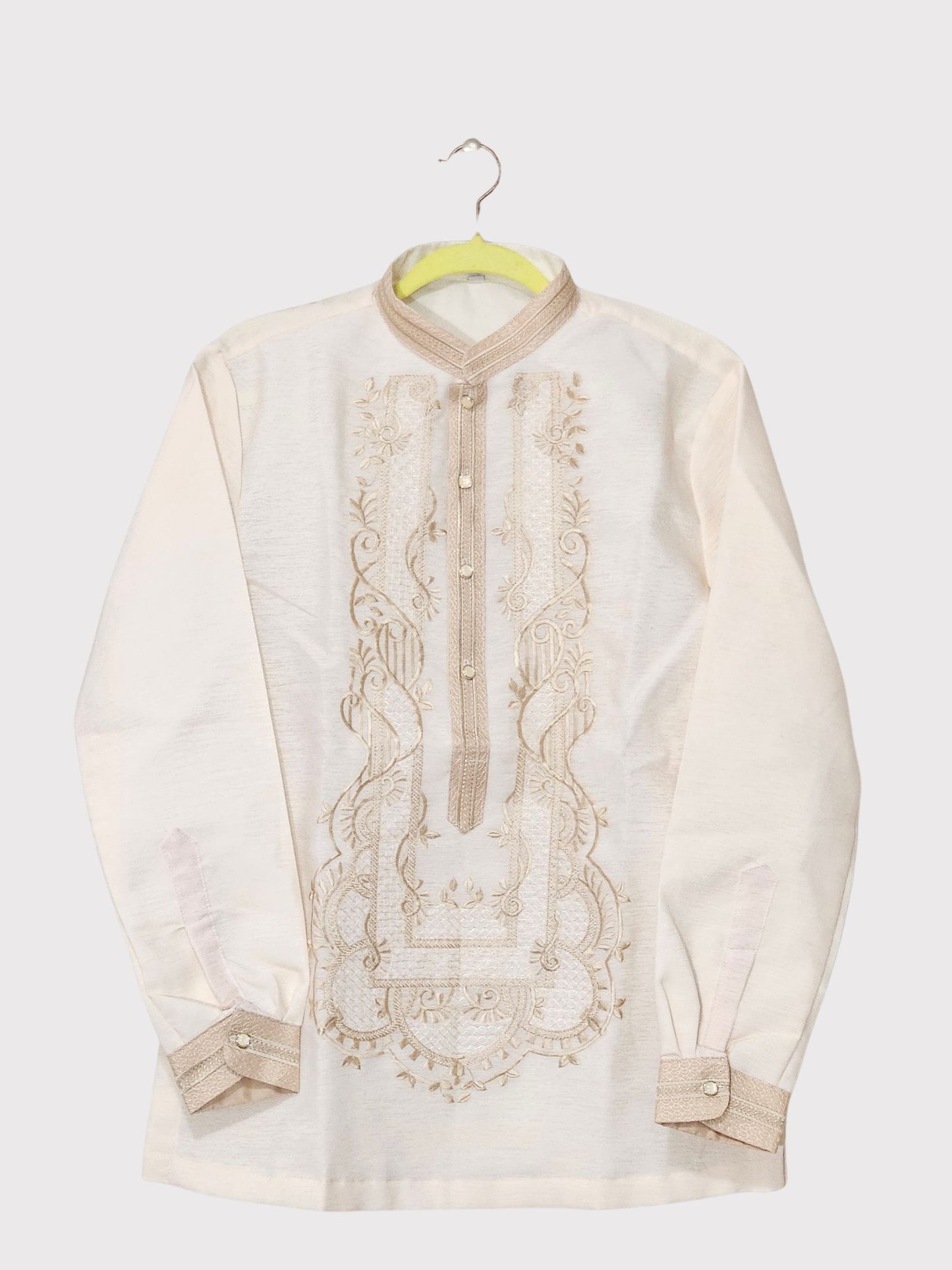Cream Long Sleeved Barong Tagalog - Design 14