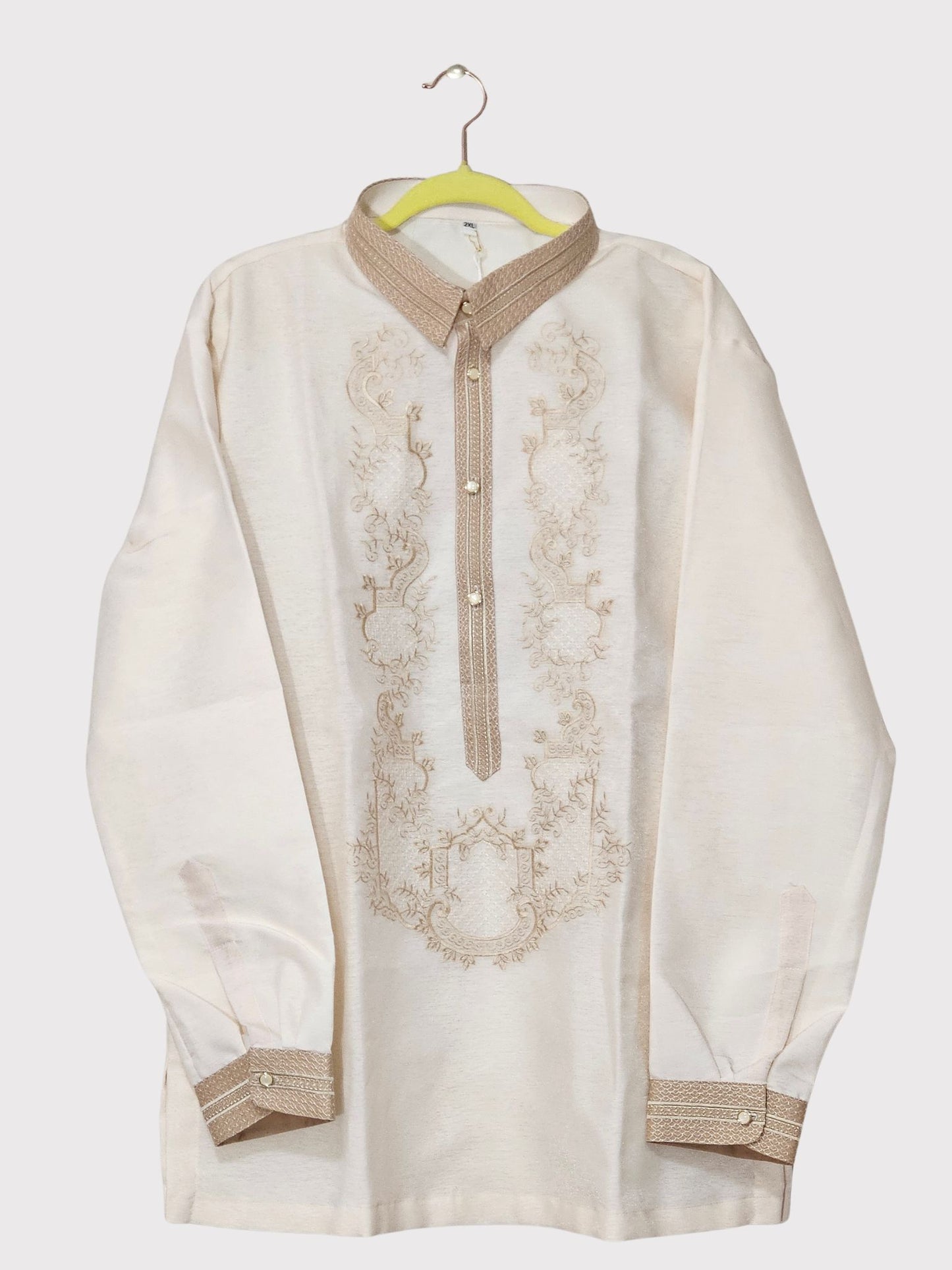Cream Long Sleeved Barong Tagalog - Design 8