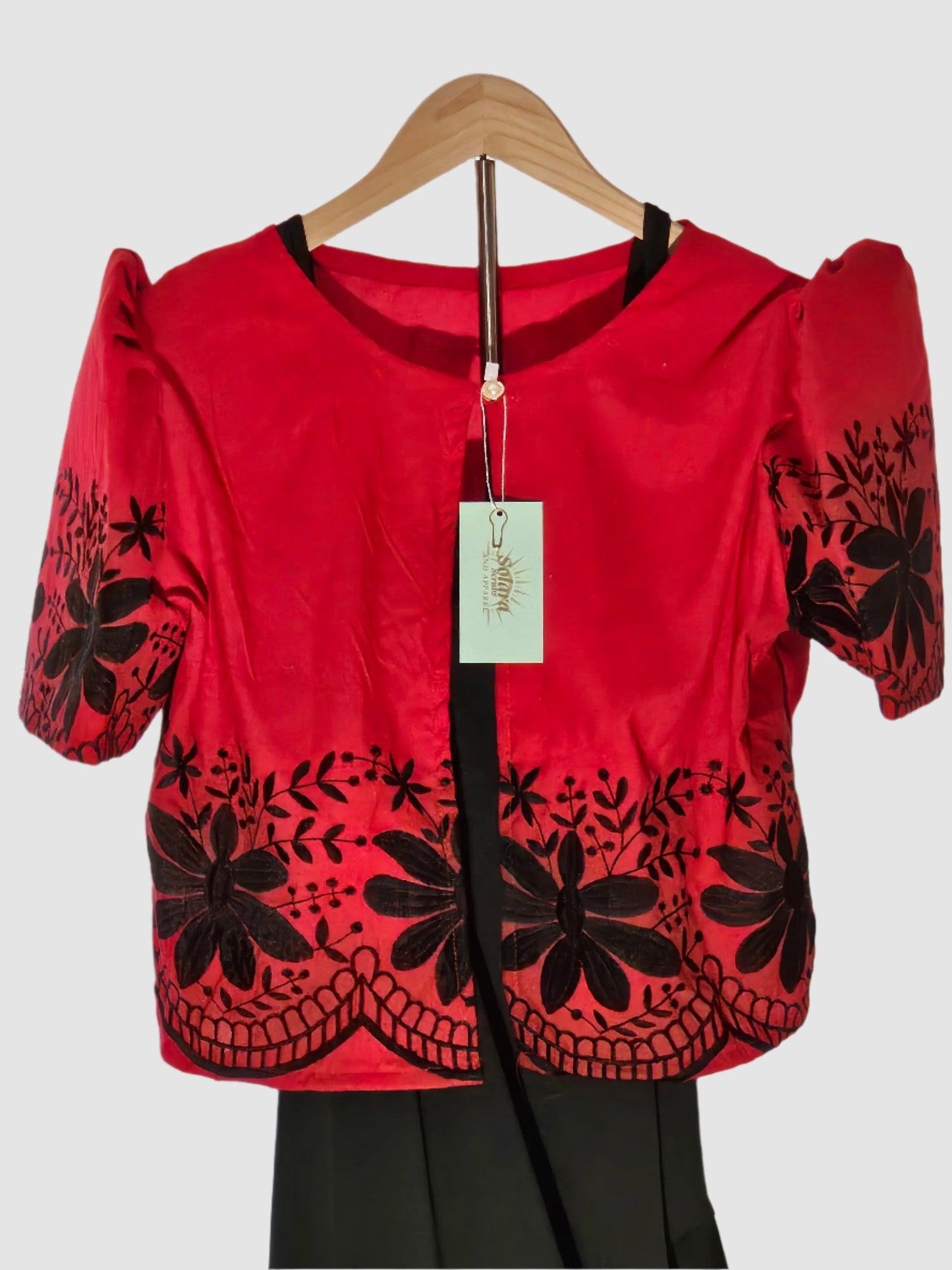 Bolero With Floral Embroidery - Red and Black