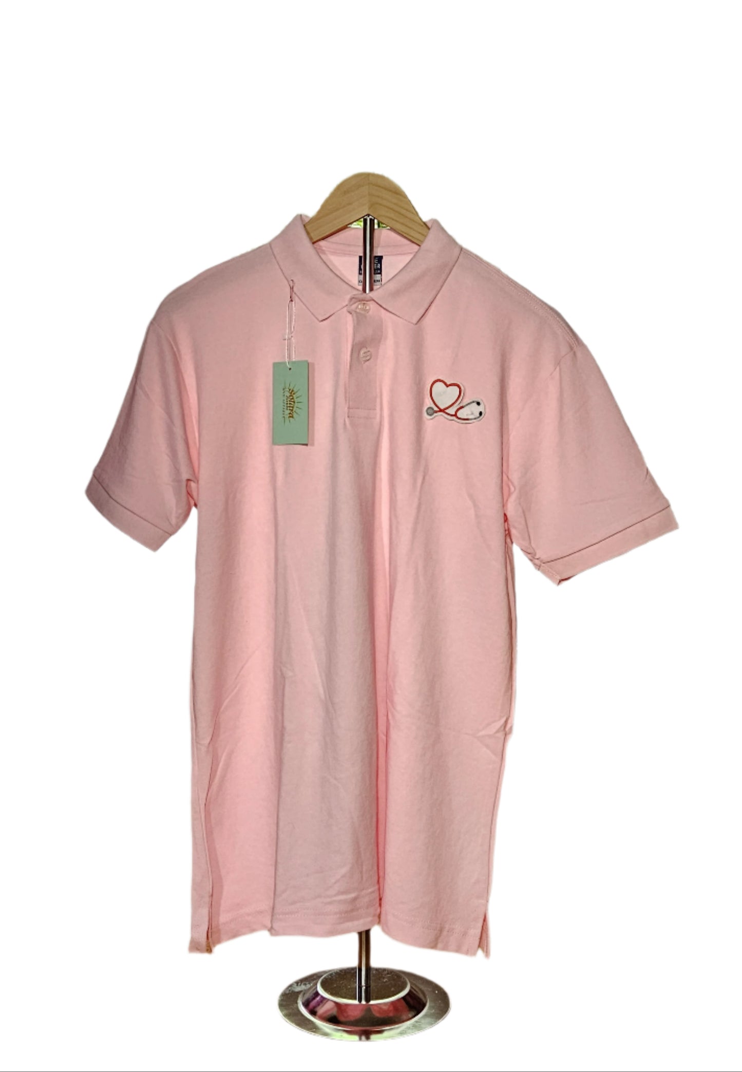 Collared Shirt With Embroidery Patch - Stethoscope