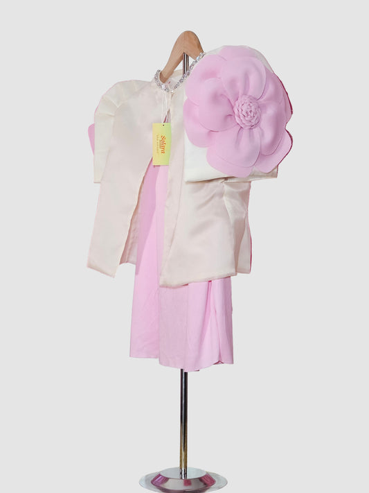 Cream Bolero With Pink Flower Sleeves