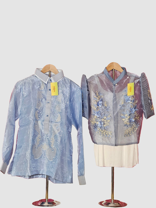 Light Blue Long Sleeved Barong Tagalog - Design 2