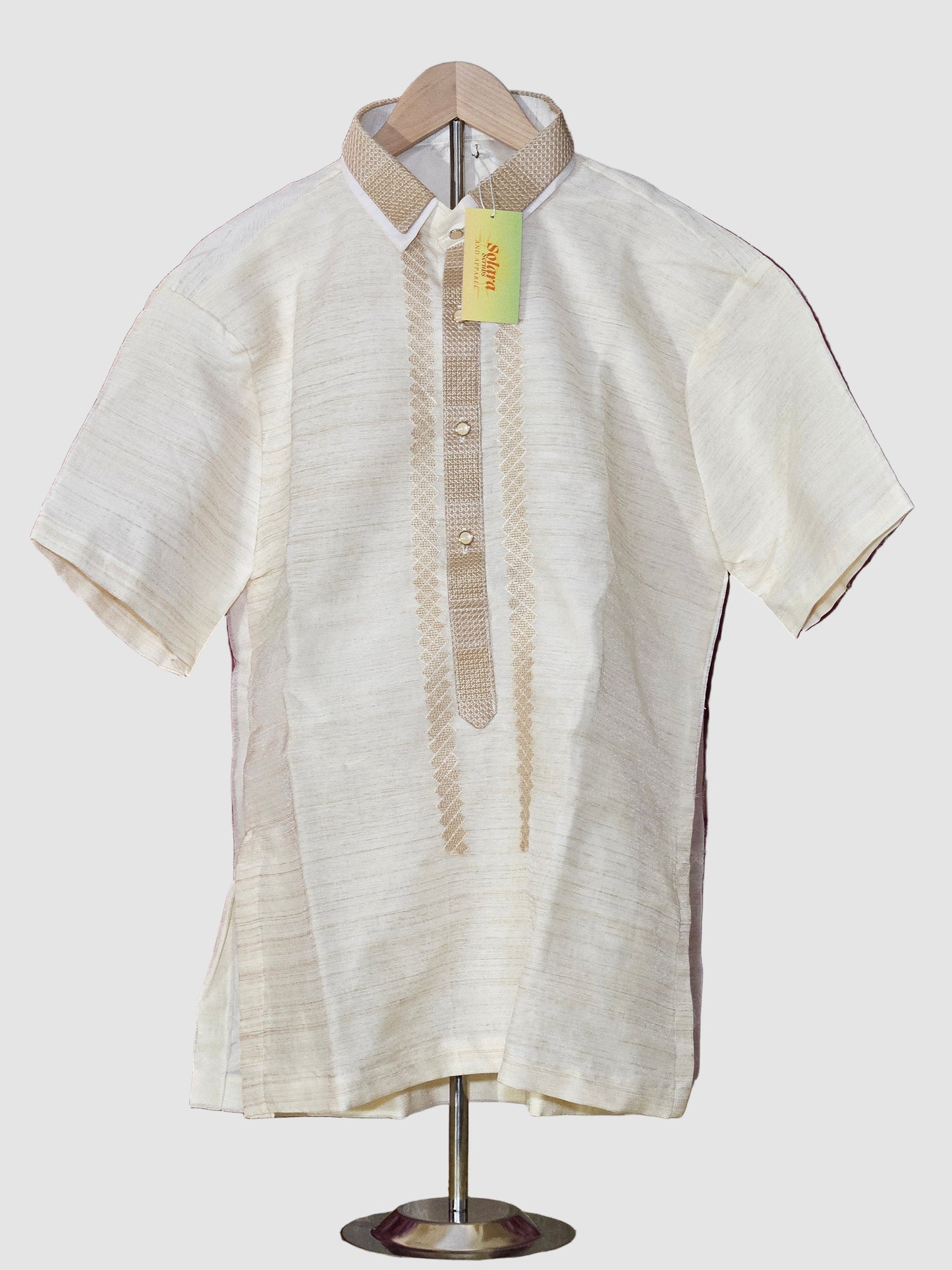 Cream Short Sleeved Barong Tagalog - Design 1