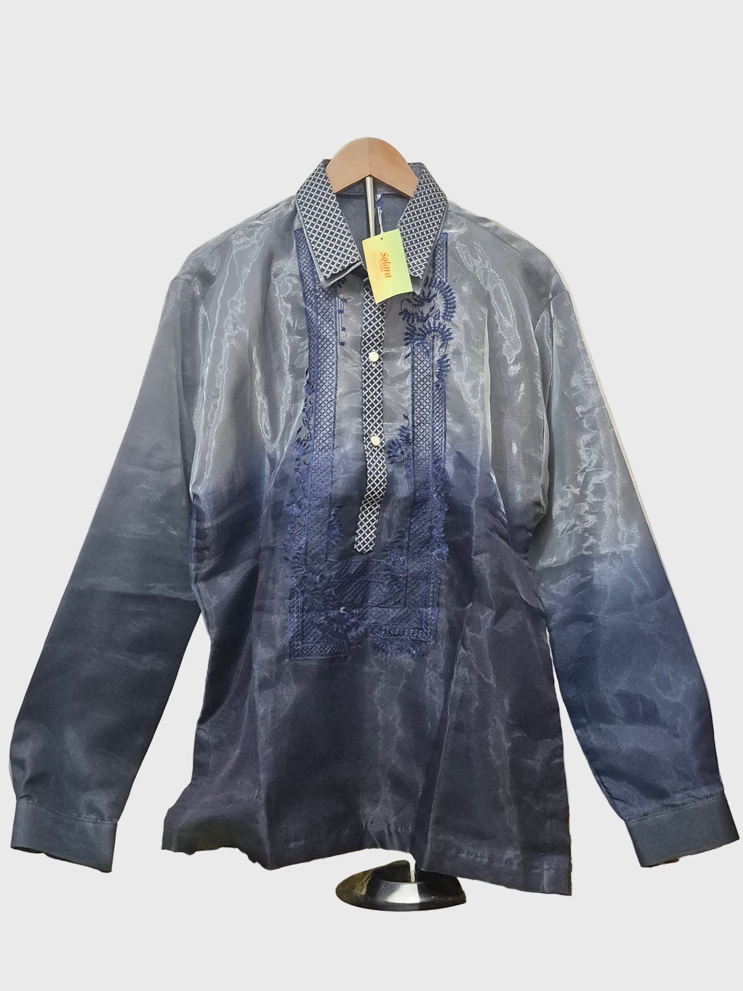 Navy Blue Long Sleeved Barong Tagalog - Design 2