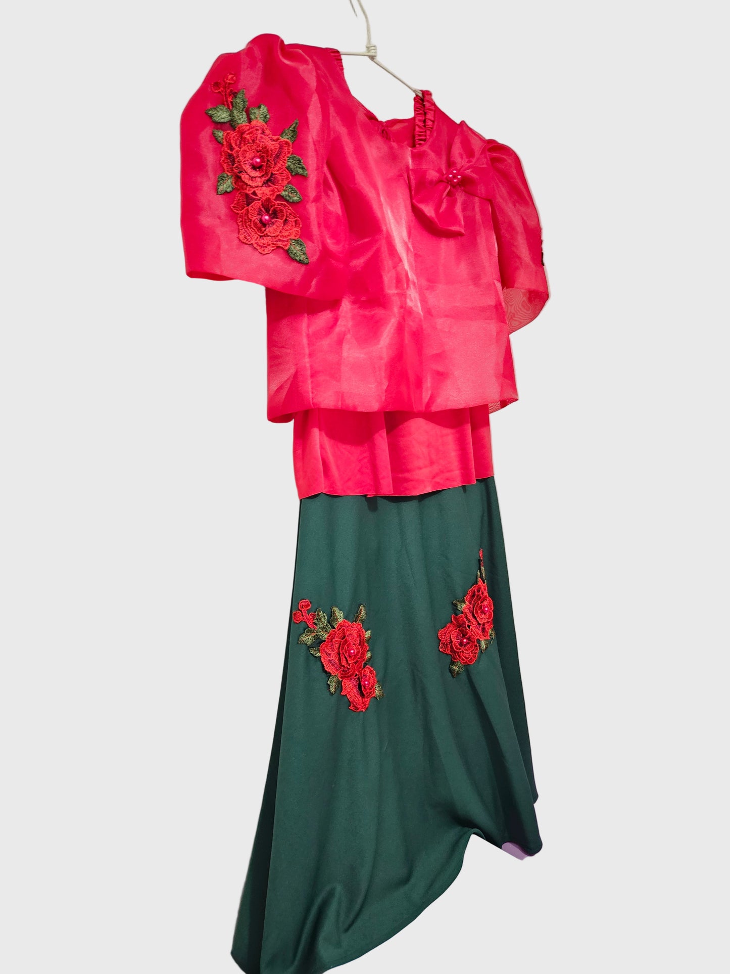 Red Jusilyn Organza Kimona With Bow and Rose Embellishments