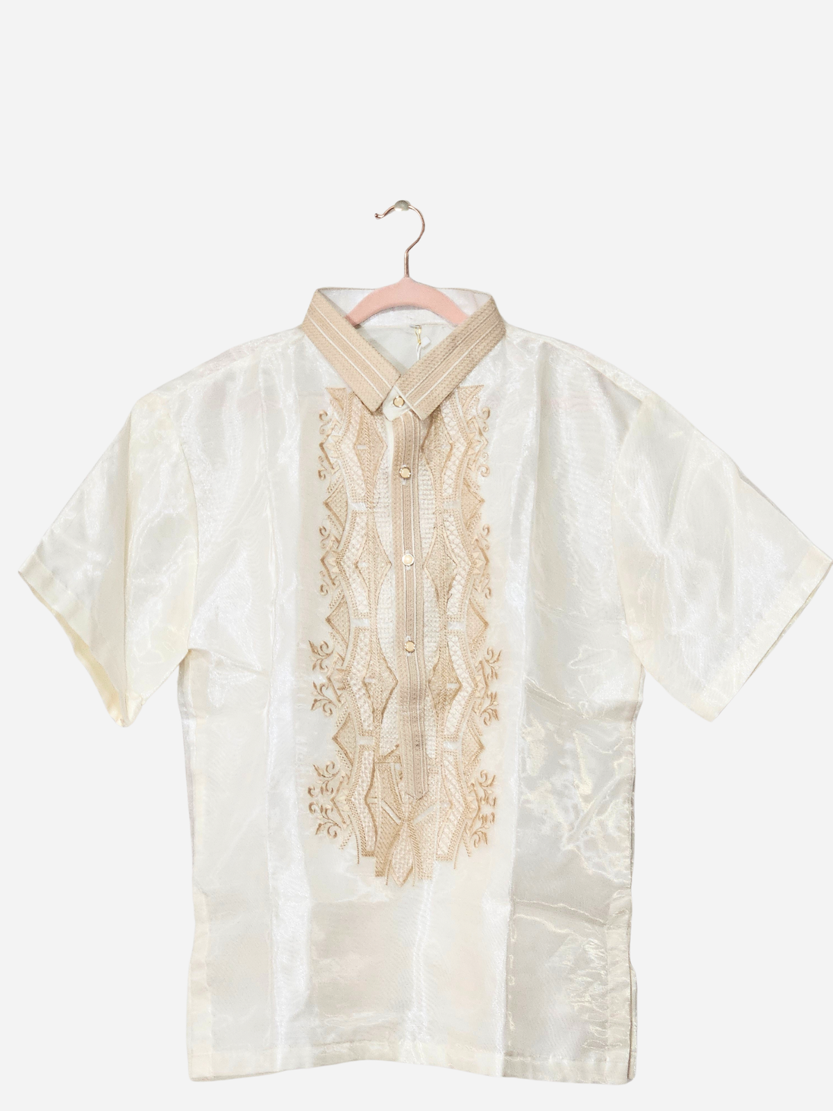 Cream Short Sleeve Barong Tagalog - Design 3
