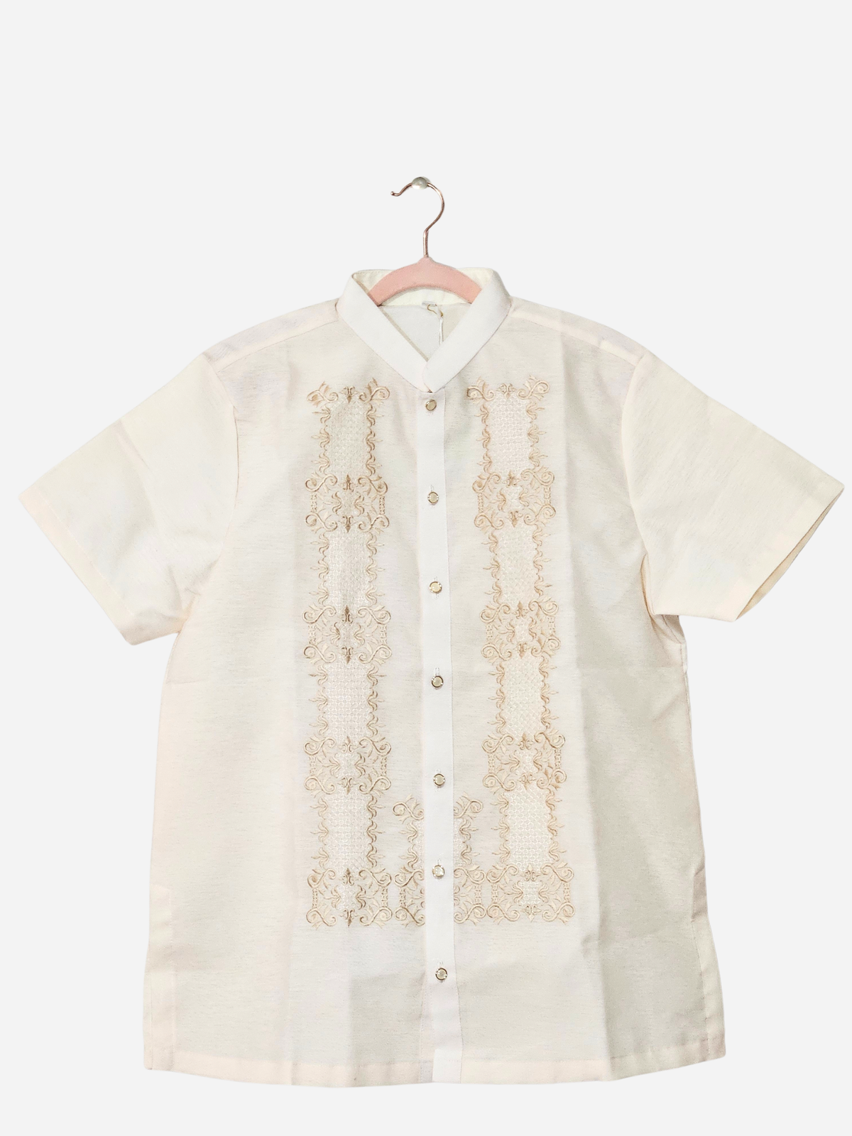 Cream Short Sleeve Barong Tagalog - Design 4