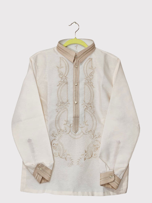 Cream Long Sleeved Barong Tagalog - Design 5