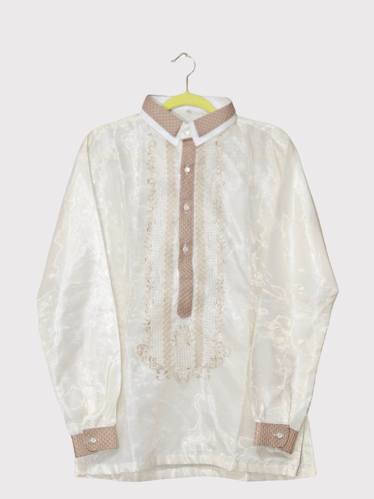 Cream Long Sleeved Barong Tagalog - Design 12