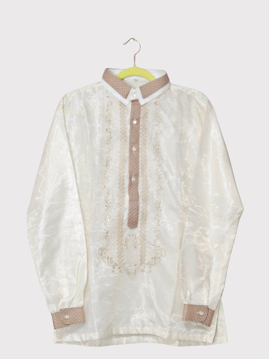 Cream Long Sleeved Barong Tagalog - Design 12