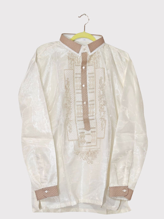 Cream Long Sleeved Barong Tagalog - Design 13