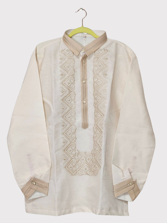 Cream Long Sleeved Barong Tagalog - Design 6