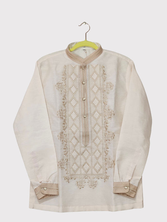 Cream Long Sleeved Barong Tagalog - Design 7