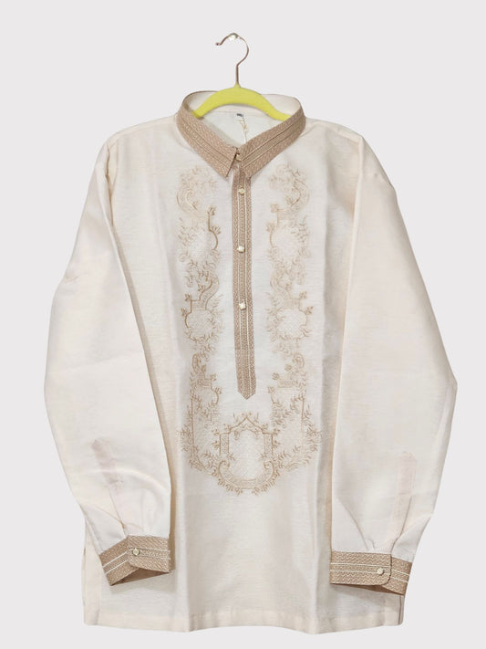 Cream Long Sleeved Barong Tagalog - Design 8