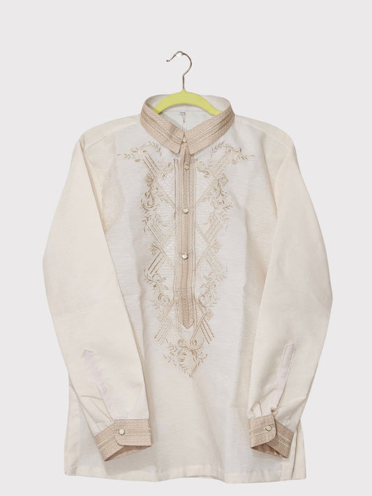 Cream Long Sleeved Barong Tagalog - Design 9