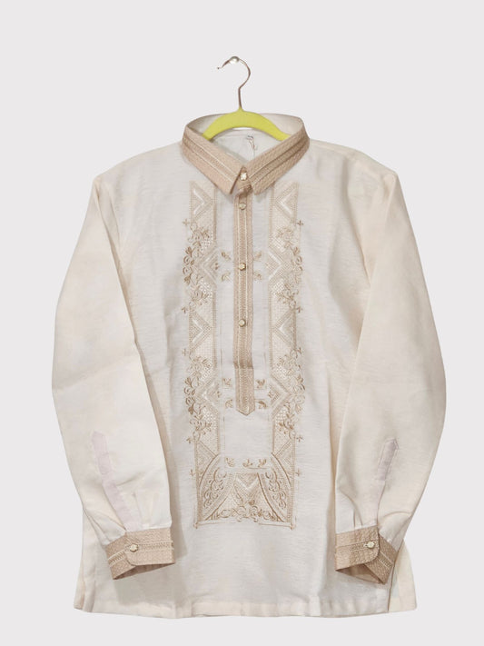 Cream Long Sleeved Barong Tagalog - Design 10
