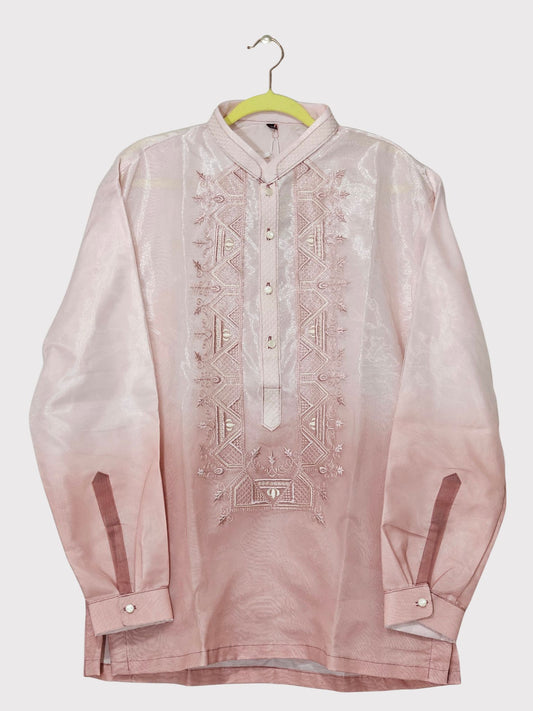 Light Pink Long Sleeve Barong Tagalog - Design 1