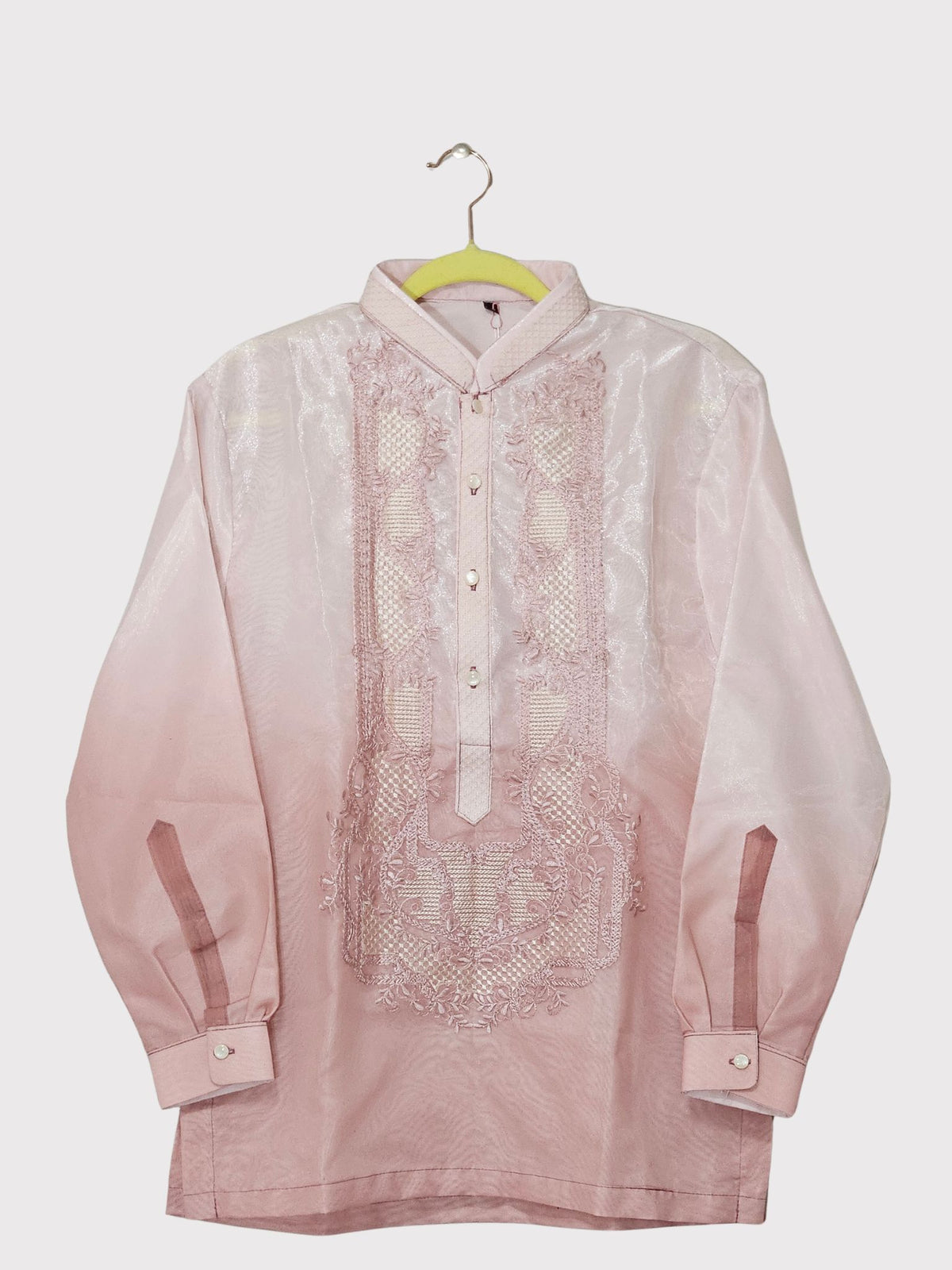 Light Pink Long Sleeve Barong Tagalog - Design 2