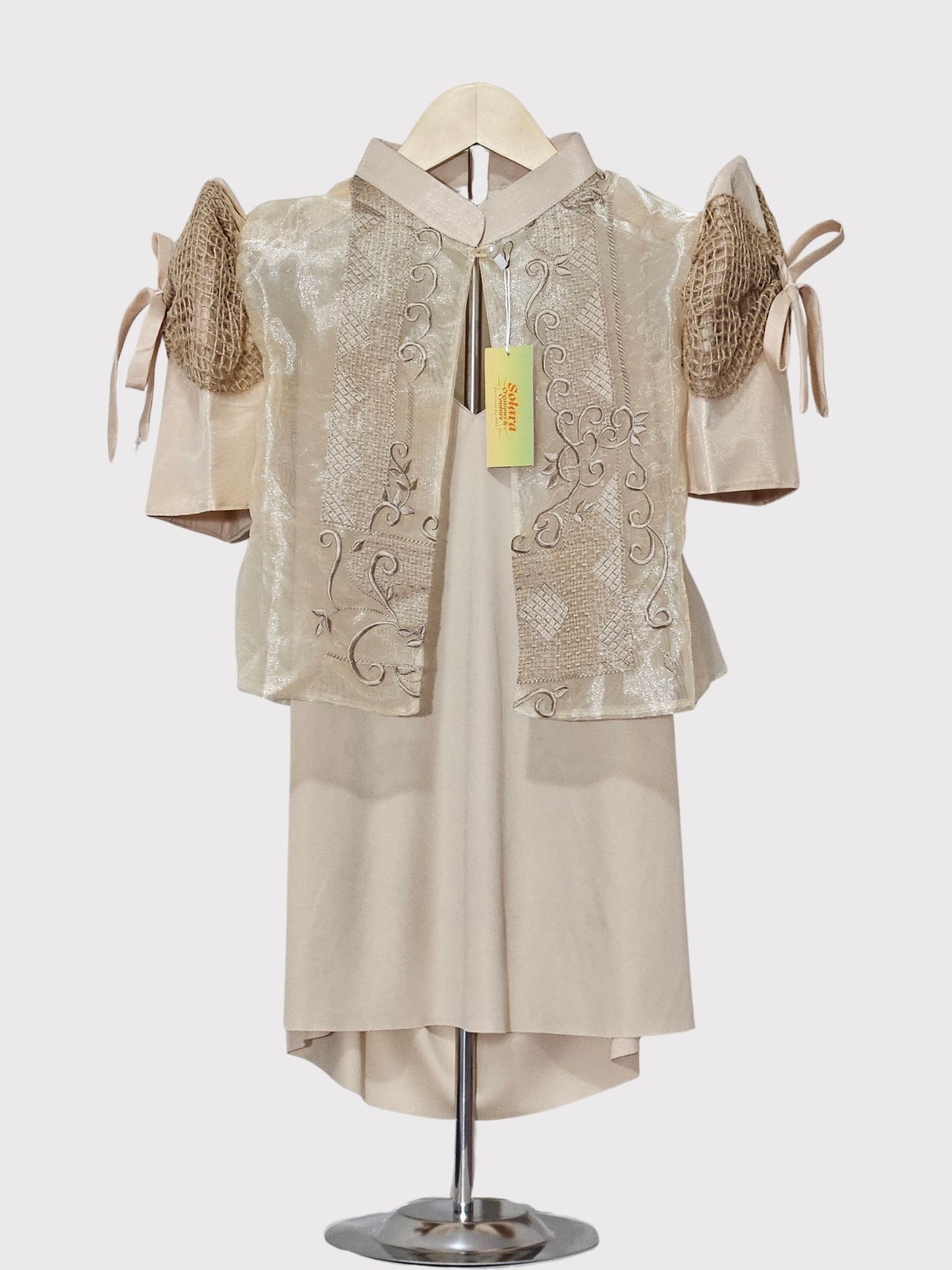 Cream Bolero with Netted Mesh & Bow Sleeves