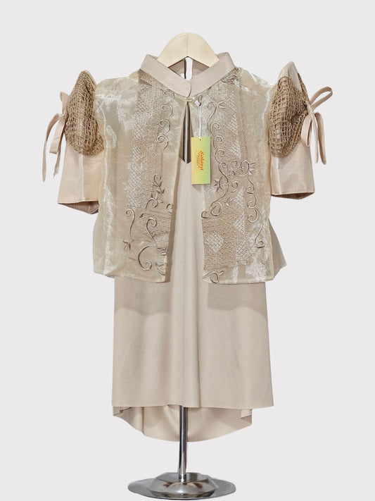 Cream Bolero with Netted Mesh & Bow Sleeves