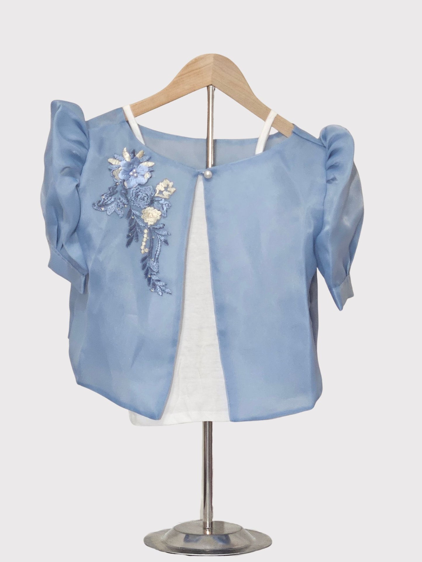 Blue Kids Bolero with Floral Embroidery