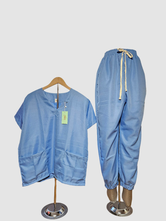 Plain Scrub Suit with V-shaped Neckline - For Men