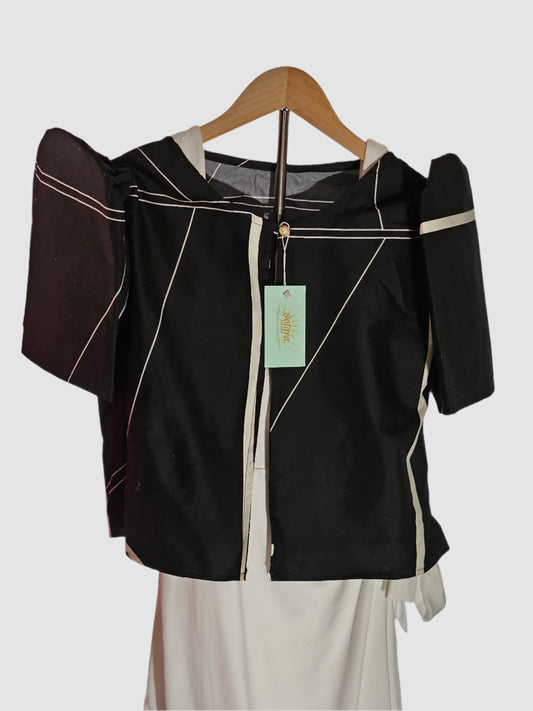 Bolero with Abstract Printed Pattern - Black and White