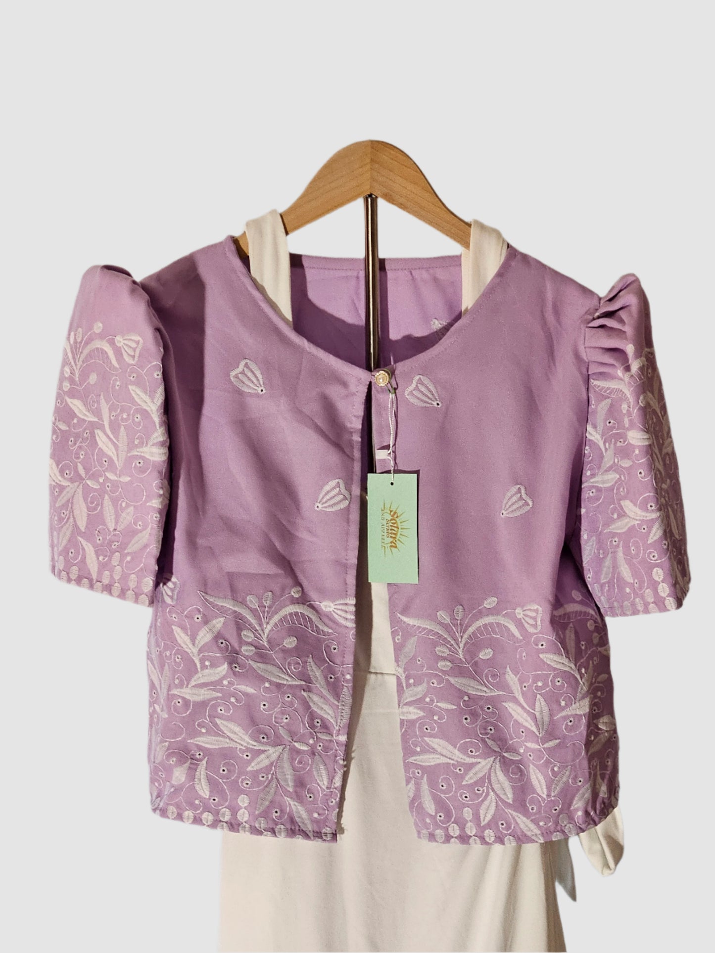 Bolero with White Floral Embroidery - Lavender
