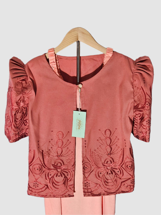 Dark Peach Bolero with Floral Embroidery