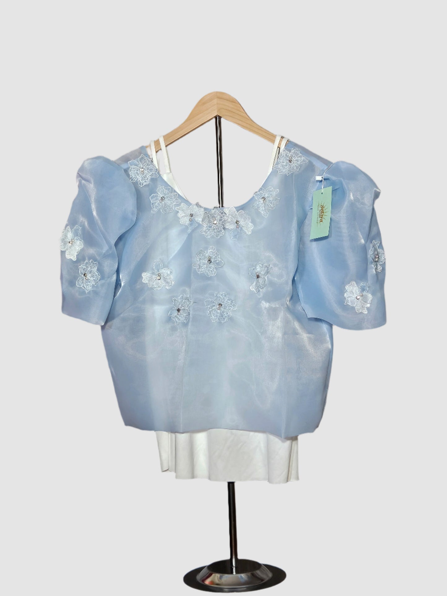 Jusilyn Organza Kimona with Bow and Embroidered Beaded Flowers