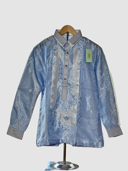 Light Blue Long Sleeved Barong Tagalog - Design 1