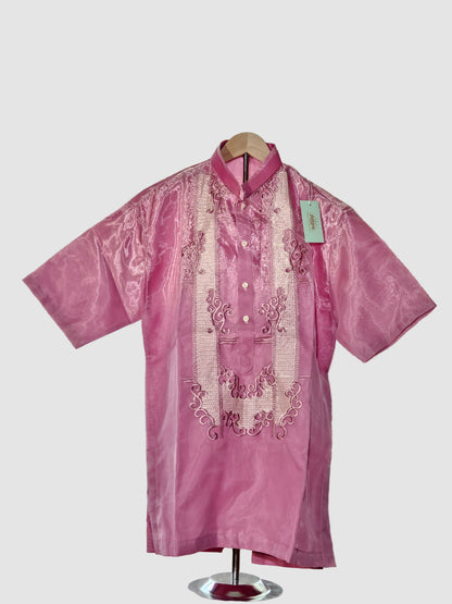 Pink Short Sleeved Barong Tagalog - Design 1