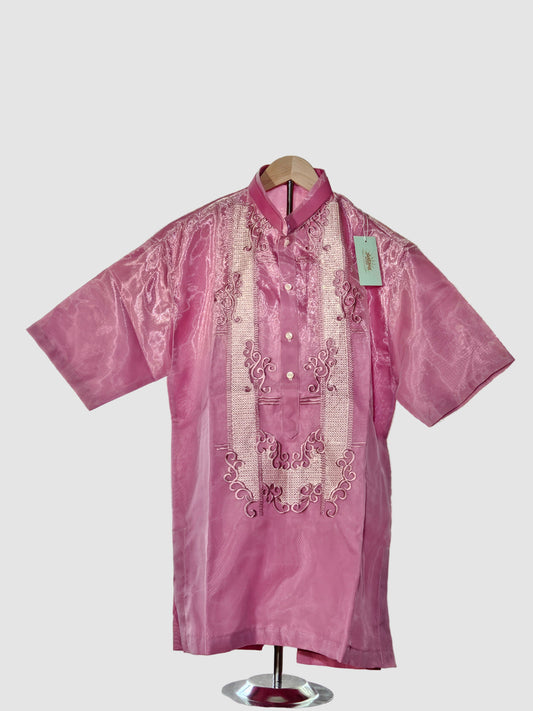 Pink Short Sleeved Barong Tagalog - Design 1