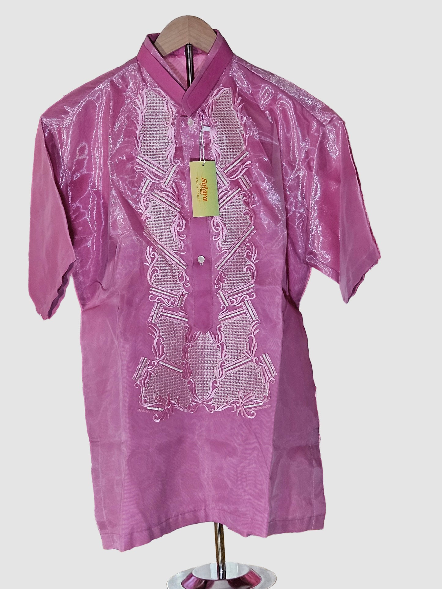 Pink Short Sleeved Barong Tagalog - Design 2