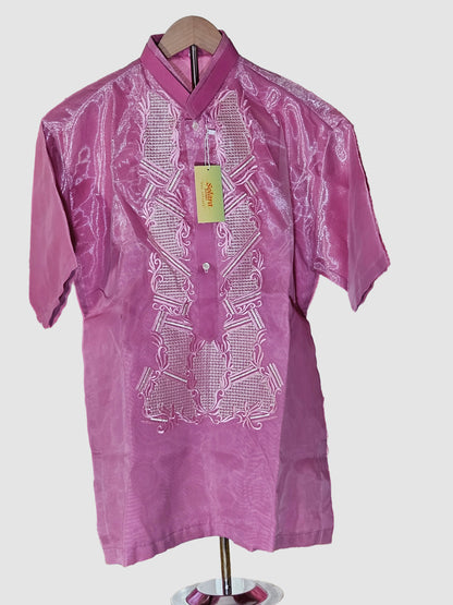 Pink Short Sleeved Barong Tagalog - Design 2