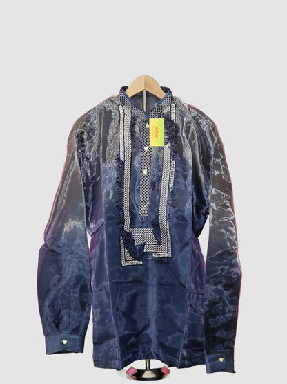 Navy Blue Long Sleeved Barong Tagalog - Design 1