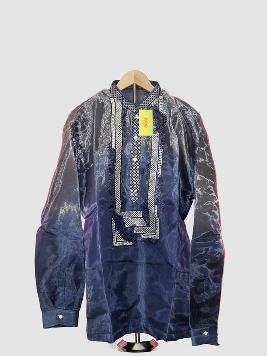 Navy Blue Long Sleeved Barong Tagalog - Design 1