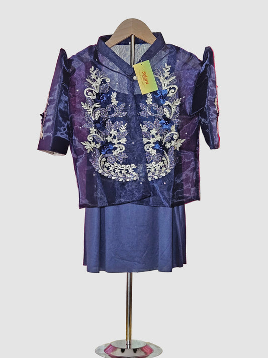 Navy Blue Bolero with Floral Embroidery - Design 1