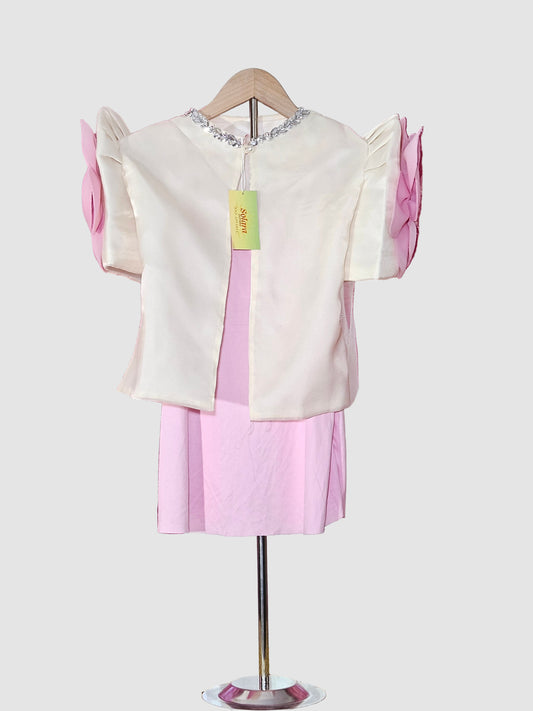 Cream Bolero With Pink Flower Sleeves