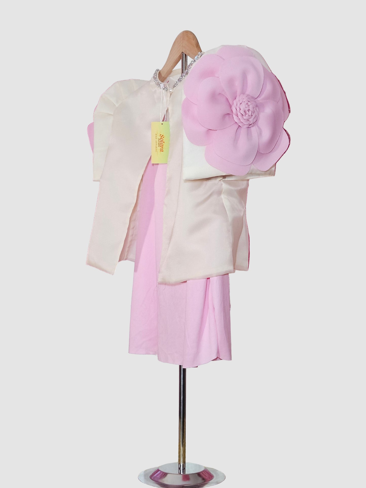 Cream Bolero With Pink Flower Sleeves