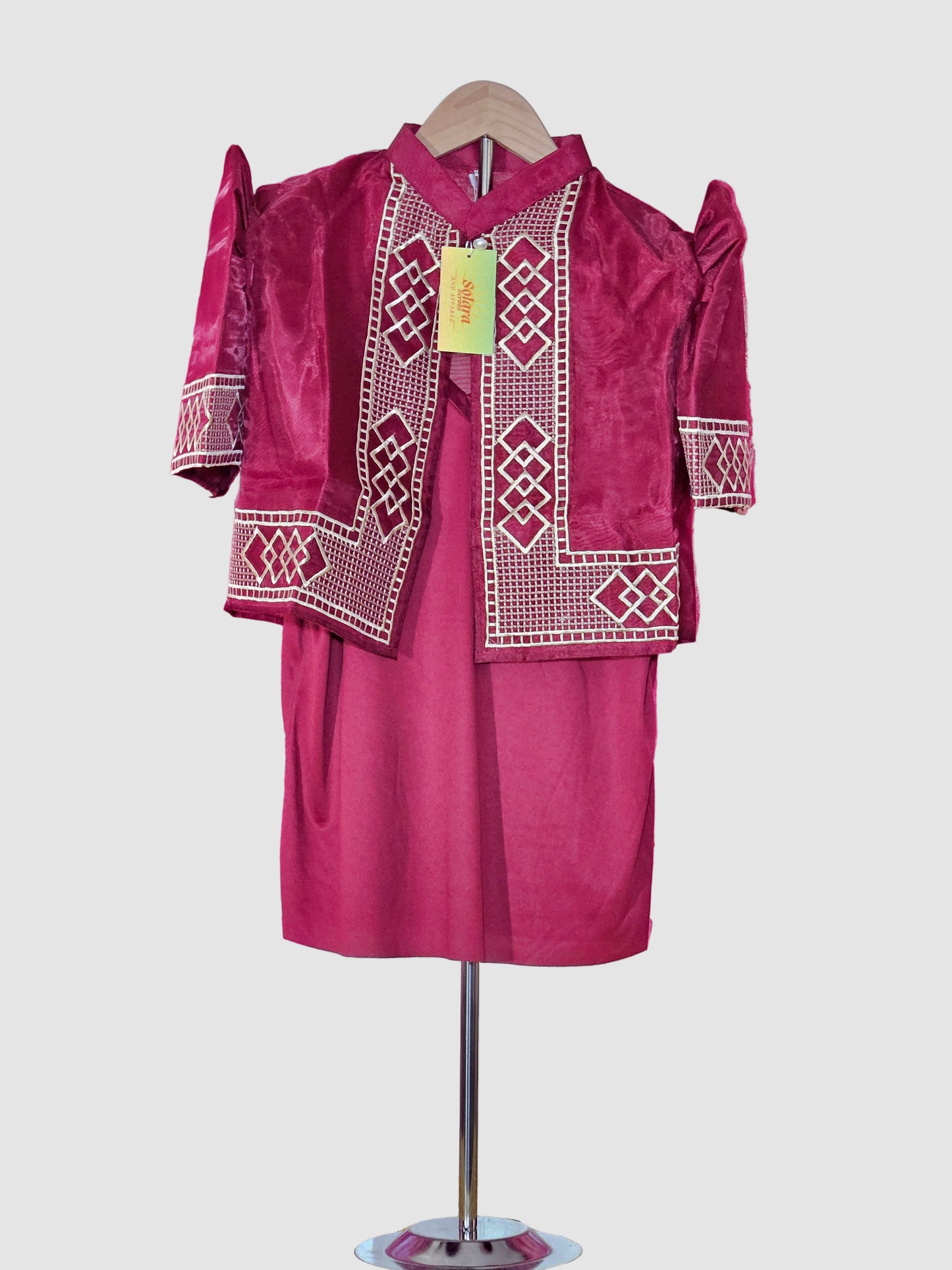 Red Bolero with Geometric Pattern