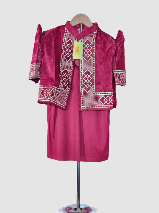 Red Bolero with Geometric Pattern