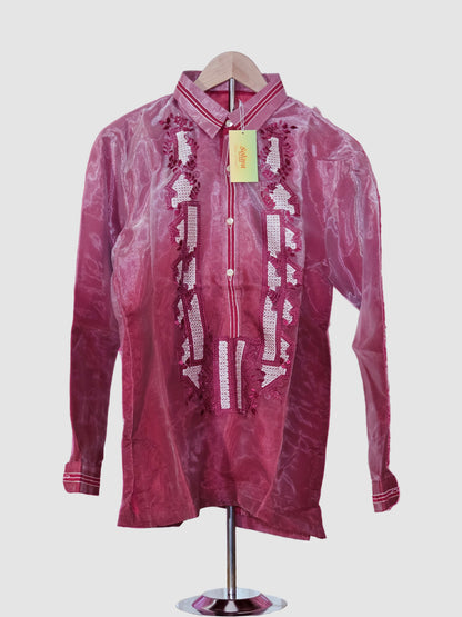 Red Long Sleeved Barong Tagalog - Design 1