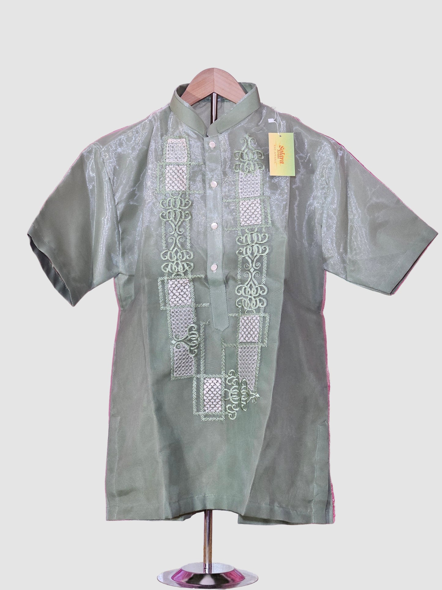 Green Short Sleeved Barong Tagalog