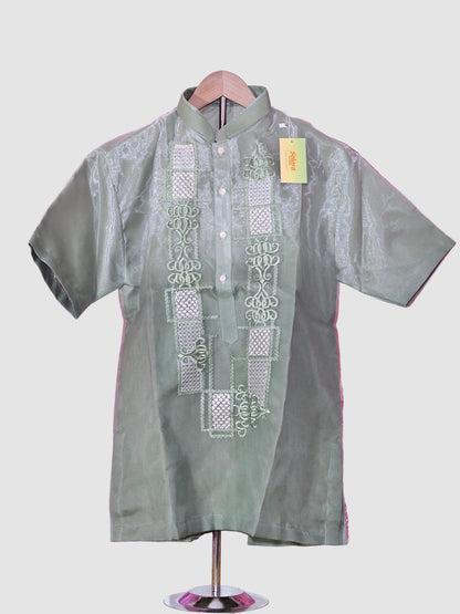 Green Short Sleeved Barong Tagalog