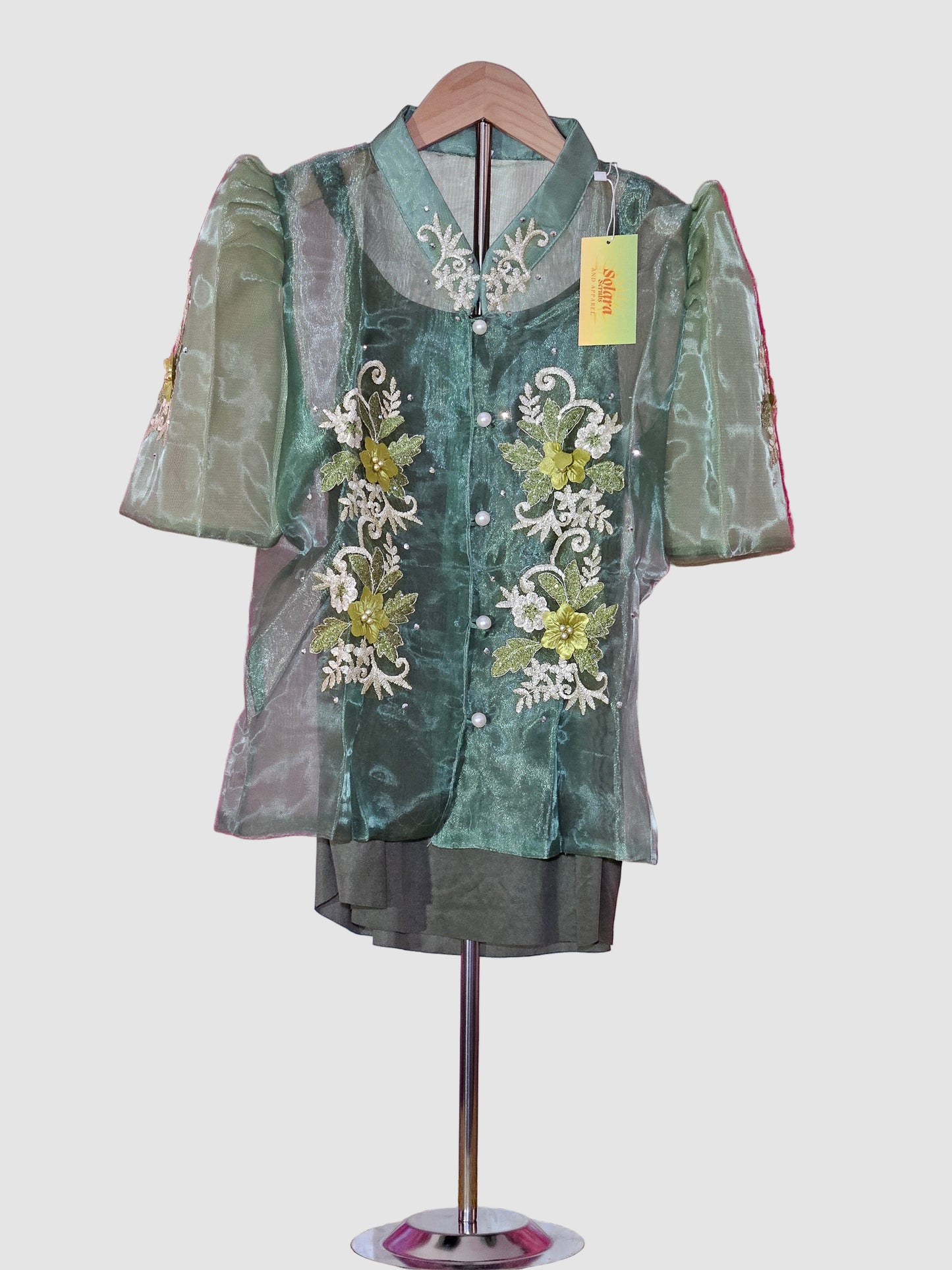 Green Bolero with Floral Embroidery