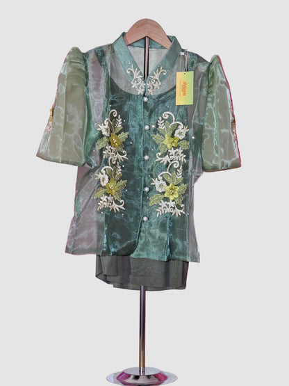 Green Bolero with Floral Embroidery