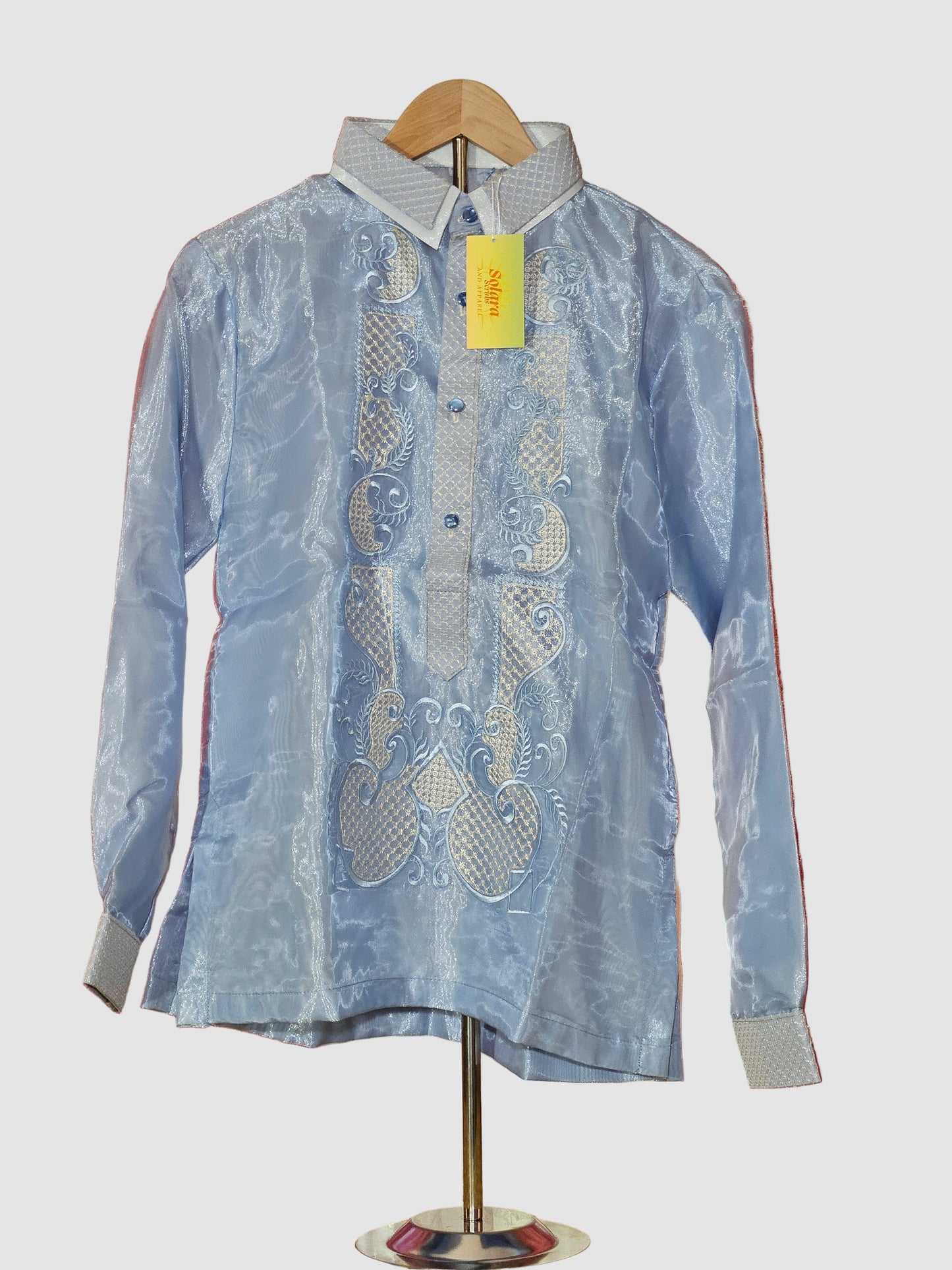Light Blue Long Sleeved Barong Tagalog - Design 2