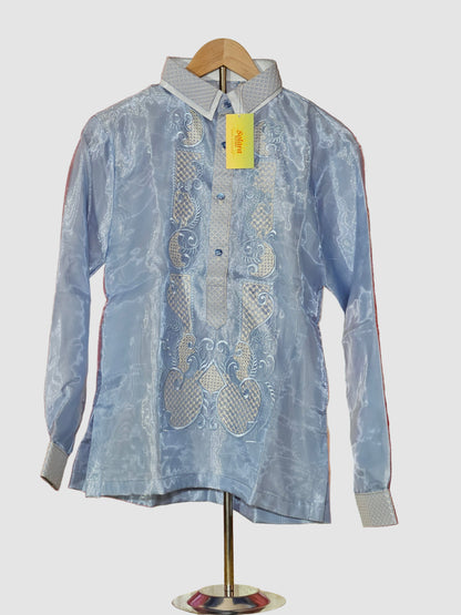 Light Blue Long Sleeved Barong Tagalog - Design 2