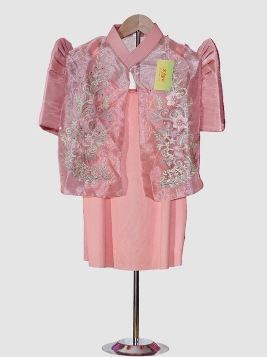 Coral Bolero with Floral Embroidery